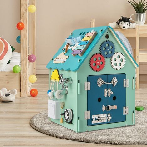 Spielhaus aus Holz mit Sinnesspielen und Stauraum für Kinder