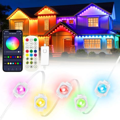 Lumières Permanentes D'extérieur, Lumières D'avant Toit Intelligentes RGBIC, 10M avec 20 LEDs Guirlandes lumineuses étanches pour les Décorations D'extérieur, Halloween, Noël, Fête (1/5)
