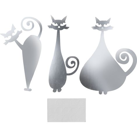 Autocollant mural miroir chat argenté, décalcomanie cartoon pour salon chambre à coucher, décoration DIY maison