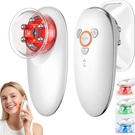 Masseur Anti Cellulite 3En1,Luminothérapie Tricolore,Appareil Cellulite Ventouse Cellulite,Massage par aspiration,EMS, Lumière Rouge,Ventre/Jambes/Fessiers/Fascias,Appareil Drainage Lymphatique (1/2)