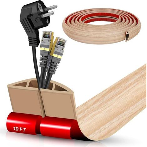 Canaletas para cables autoadhesivas para suelos, Duraderas, 1 metro x 3 centímetros, Acabado imitación madera blanca (1/5)