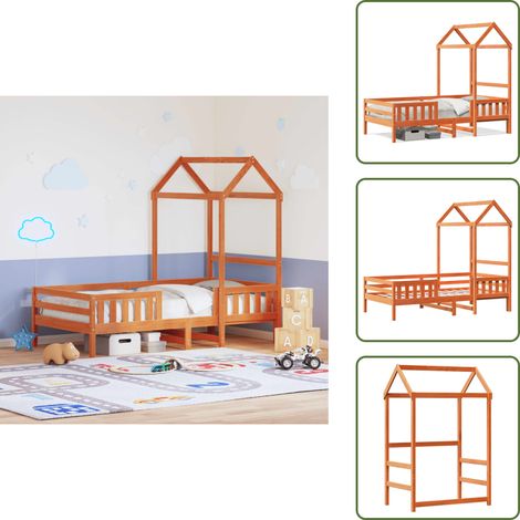 Cadre de lit avec toit sans matelas cire marron 90x190 cm - Lit Enfant - Chambre D'enfant - Lit Avec Toit - Lit Modulaire - Lit Pin (1/5)