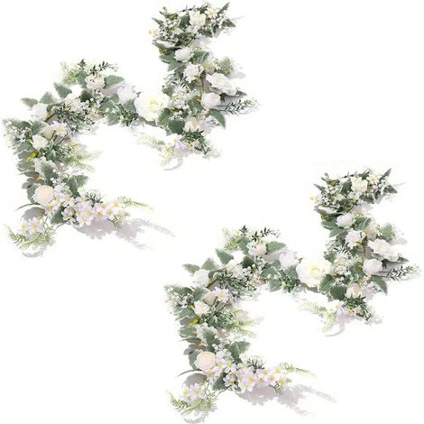 Guirlande de 2 guirlandes blanc, motif floral classique, 170 cm, en rotin (1/4)