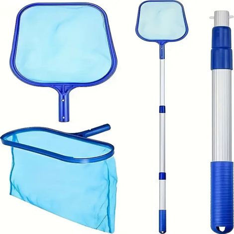 Pool-Reinigungsnetz, Pool-Stiel, Pool-Skimmer, Pool-Bodenskimmer, mit Teleskopgriff, Spa-Skimmer, zum Reinigen von Abfällen auf dem Boden und der Wasseroberfläche