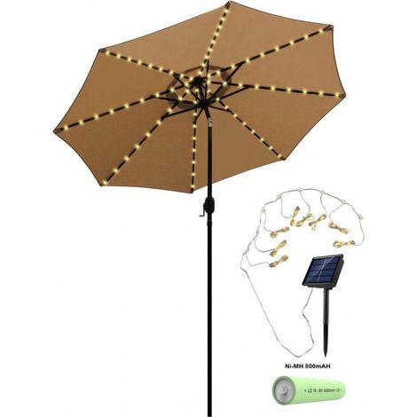 Guirlande Solaire pour Parasol - 104 LED - Avec Télécommande - 8 Modes - IP67 - Étanche - Pour Fête, Noël, Halloween, Camping (Lumière Blanche Positive) (1/5)