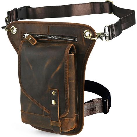 Herren Motorrad Beintasche aus Canvas & Leder, Braun (1/5)