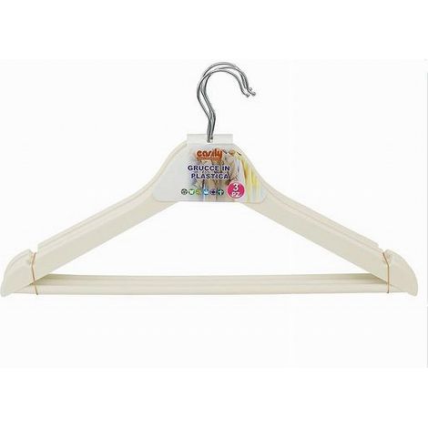 Cleafe - Set 3 Pz Grucce Stampelle In Plastica Appendiabiti Vestiti Pantaloni Beige 79316 - (1/2)