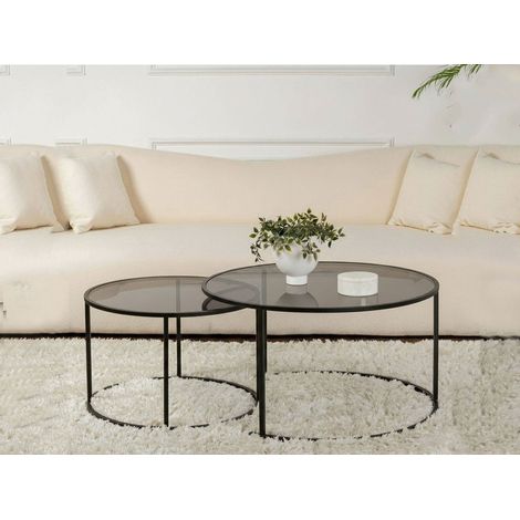Dmora - Set mit 2 Couchtischen Aedion, Niedriger Wohnzimmertisch, Kaffeeregal, Couchtisch für Sofa, 80x80 h43 cm, Schwarz und Grau (1/5)