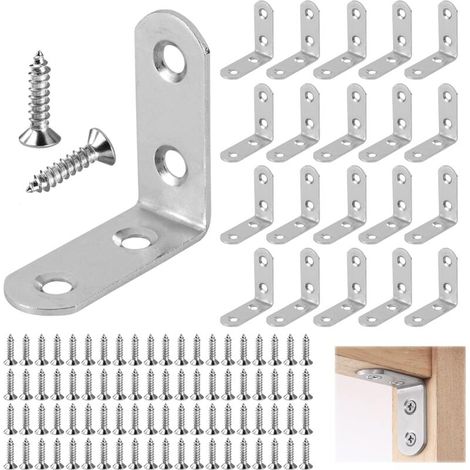 20 Pièces Equerre de Fixation 50x50mm Equerre Assemblage Inox, Équerre Angle 90 Degrés, Support en Forme de L, Angle Droit Support (1/5)