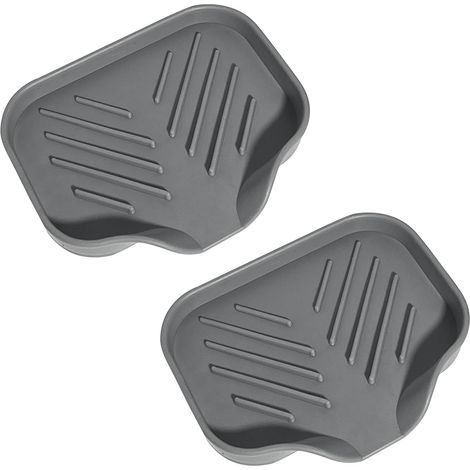 Juego de 2 jaboneras de silicona para lavabo de baño, fregadero de cocina con desagüe, soporte para esponja y organizador dispensador de botellas, cuarto de ducha (gris) (1/5)