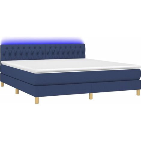 Box Spring Bed with Mattress&LED Blue 160x200cm Fabric vidaXL