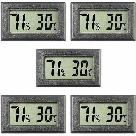 [JAMAIS UTILISÉ]Lot de 5 Mini Thermomètres Numériques - Température et Humidité Intérieures. Couleur noire. (1/5)