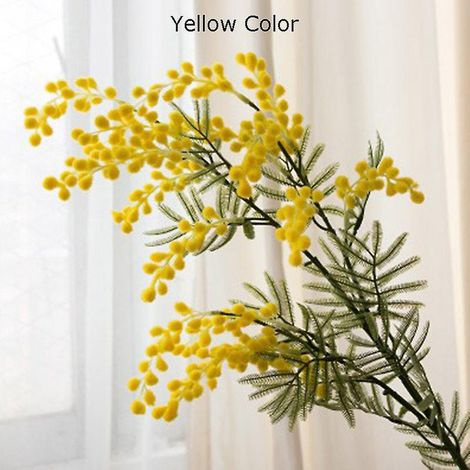 Branche de mimosa artificiel 86cm, fleurs jaunes en soie avec étamines, feuilles de palmier tropicales, fausse plante d'acacia pour décoration automnale (1/3)