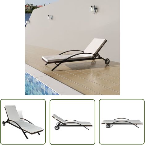 The Living Store Sonnenliege mit Polster & Rollen Poly Rattan Braun - Sonnenliege - Gartenliege - Rattanliege - Poolliege - Relaxliege (1/5)