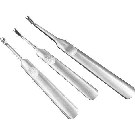 Tre utensili per incisione in acciaio al carbonio, dotati di raschietto manuale in acciaio inox per incisioni di precisione (9,5 cm U, 9,5 cm 11,6 cm V). (1/5)