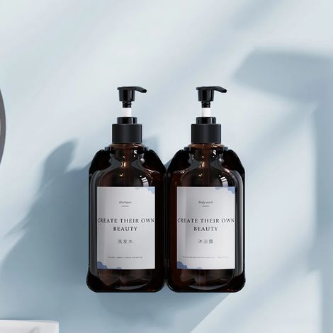 (B) Distributeur de savon mural rechargeable pour shampoing, après-shampoing et gel douche, support pour paroi de douche (1/5)