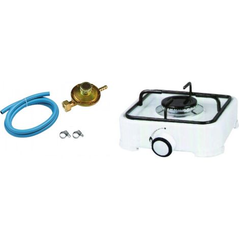 FORNELLO A GAS 1 FUOCO ACCIAIO BIANCO + REGOLATORE + 2 MT TUBO  DF 8040220