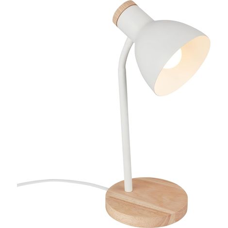 Lampe de table scandinave blanc bois Ø140 H380mm lampe chevet bureau E14 10W câble 1,5m interrupteur éclairage déco multi‑pièces compact pour salon chambre bureau (1/4)