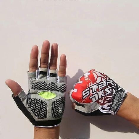 Gants de cyclisme - Amortissants, antidérapants, demi-doigts, rouge, taille M (1/5)