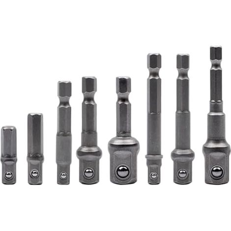 Lot de 8 adaptateurs de douille, adaptateur hexagonal 1/4" vers douille 1/4", 3/8", 1/2", pour perceuse et visseuse sans fil, douilles et porte-embouts (1/4)