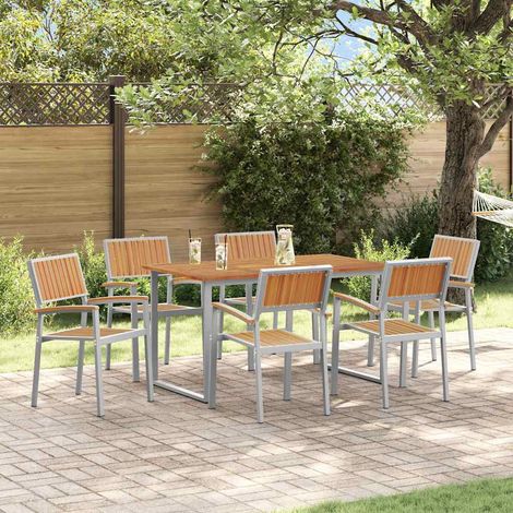 Garten Essgruppe 7 pcs Grau Massivholz Akazie