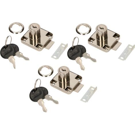 Lot de 3 serrures de meuble 40 x 40 mm à visser pour portes de meubles et tiroirs-NANOTEH (1/5)