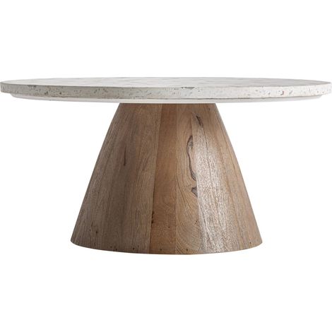 Table d'appoint terrazzo blanc et bois style nordique élégant - Blanc terrazzo et bois naturel (1/5)