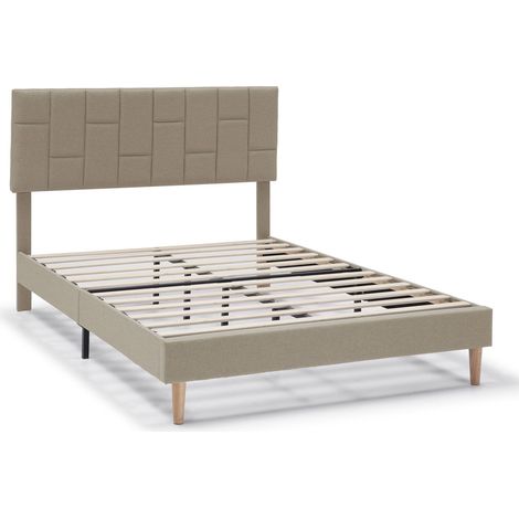 Cadre de lit plateforme Sorni capitonné 30 cm, 90x190 cm, Beige (1/5)