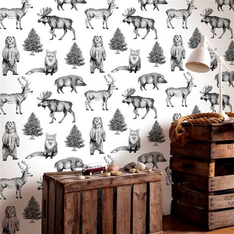 Papier peint intissé animaux de nos forêts – Vinyle 1005 x 52cm – Résistant à la lumière – Entretien facile avec éponge humide – Superfresco Easy (1/5)