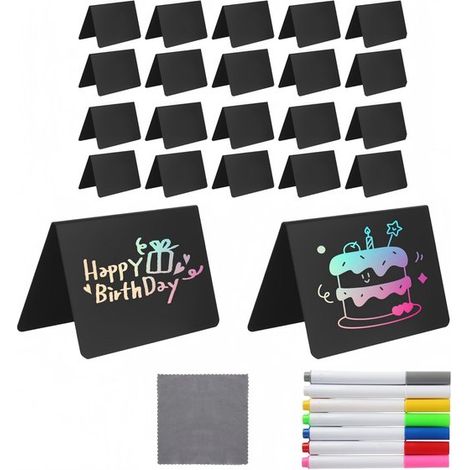 Pizarras de PVC, 20 pizarras + 7 rotuladores de acuarela + 1 paño de limpieza, 10 x 6,9 x 0,07 cm, Tableros de anuncios, Pizarras de mesa (1/5)