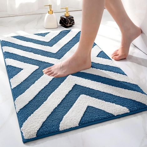Tapis De Bain Antidérapant Absorbant Microfibre Douche Moelleux Lavable Machine 40x60 Cm Bleu (1/4)