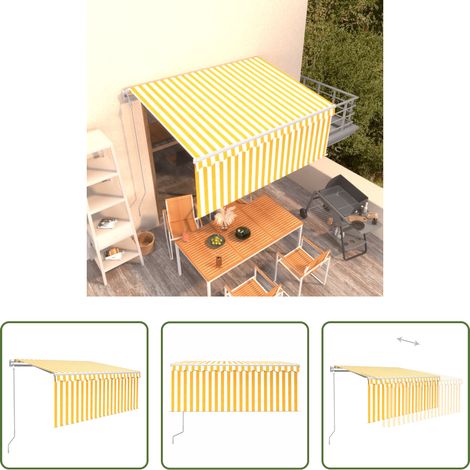 Auvent rétractable - Auvent rétractable automatique avec store 3x2,5m Jaune et blanc (1/5)