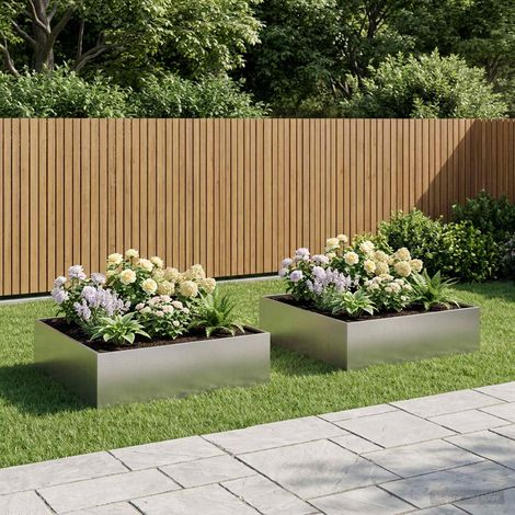 vidaXL Macetero de Jardín 2 uds. Plateado 100 x 100 x 30 cm (1/5)