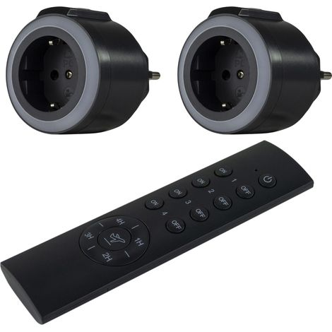 REV 0085520503 - Enchufe inalámbrico (2 enchufes con Mando a Distancia, hasta 50 m, 3680 W/St), Color Negro