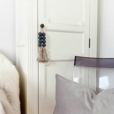 Guirlande de perles en bois avec pompons, style champêtre, décoration rustique (1/4)