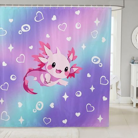 Rideau Douche 180x200cm Axolotl Mignon Rideaux de Douche Animal Océanique Rideau de Baignoire Faune Monde sous Marin Rideaux Salle de Bain Dessiné à la Main - 180L X 200H cm (1 Panneaux) (1/5)