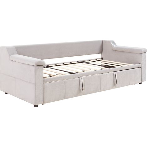 Letto gigogne capitonné 90/180x190 cm beige in velluto con Bluetooth, USB e vani (1/5)
