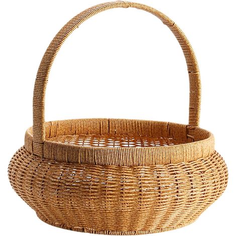 Serving Bowl, Woven Fruit Basket, 33.7 x 40.8 x 40.9 x 5.31 cm, Compact Round Decorative Rattan Bread Basket with Handles, Perfect for Kitchen Top, Dining Table, and Home Decoration (1/5)