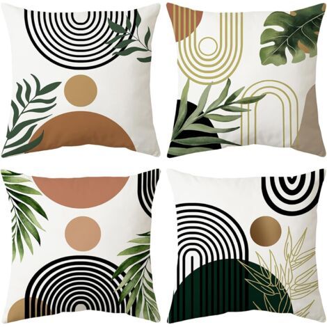 QORVA-Housse de coussin (Feuille) 45 x 45 cm, (noyau d'oreiller non inclus) Lot de 4 housses de coussin décoratives en velours, coussins de salon, coussins de canapé, coussins décoratifs (1/5)