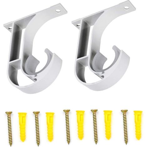 Set mit 2 Wandhalterungen für Gardinenstangen – Befestigungsmaterial für Gardinenstangen, Deckenhalterungen und Kleiderstangenhalterungen aus Zinklegierung – Geeignet für Gardinenstangen in Schlafzimm (1/5)