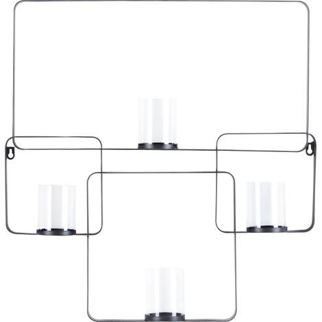 Candelero de metal negro 65 cm pantalla portavelas pared moderno Palawan (1/5)