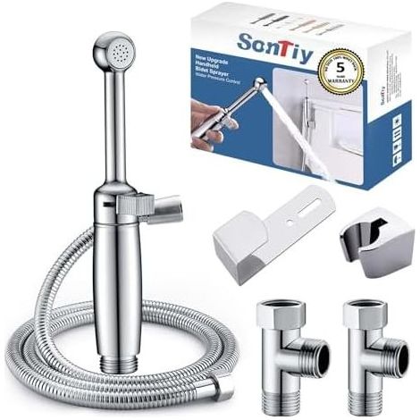 Bidet-Duschset komplett aus Metall – für WC und Badezimmer, mit einstellbarem Wasserdruck und Halterung – verchromter WC-Armatur, für die persönliche Hygiene, Windelreinigung, Chrom, 7,2 Zoll (1/5)