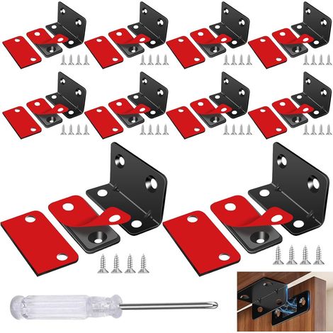 Aimant Porte Placard, 10 Pièces Aimant de Porte, Aimant pour Porte de placard Forme en L avec Tournevis Adhésif pour Tiroirs, Fenêtre, Armoire, Coulissante (Sombre) (1/5)