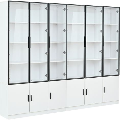 Vitrine haute 240 x 32 x 200 cm en MDF et verre avec LED, blanche, 12 portes (1/5)