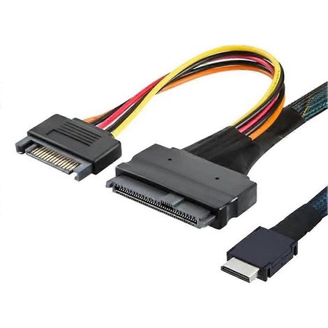 OCulink SFF-8611 PCIe auf U.2 SFF-8639+15P SATA Hochgeschwindigkeits-Datenübertragungskabel für Rechenzentren, 0,5 m Verlängerung (1/5)