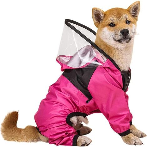 Imperméable à capuche pour chien avec capuchon transparent (XS, rose rouge)