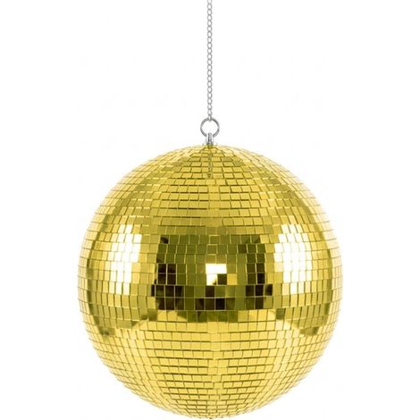 Boule disco dorée sans moteur Ø 30 cm (taille moyenne) - Boule disco miroirs dorés 10 x 10 mm - Sphère disco à miroirs - Décoration lumineuse disco pour chambre d'enfant, fête, thème espace, planète, (1/3)