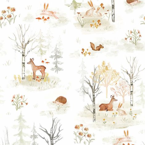 Papier peint rouleau auto-adhésif - En fôret, cerfs, écureils et autres créatures (1/5)