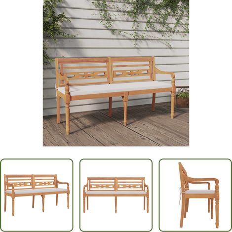 Banc en bois -  Banc Batavia avec coussin 150 cm Bois de teck massif (1/5)