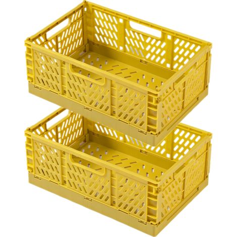Lot de 2 Boîtes de rangement plastique pliables empilables, Pour Jouets, Cosmétiques, Bricolages, Salle de Bain, Cuisine (Jaune, 22×14.7×9.3cm) (1/5)
